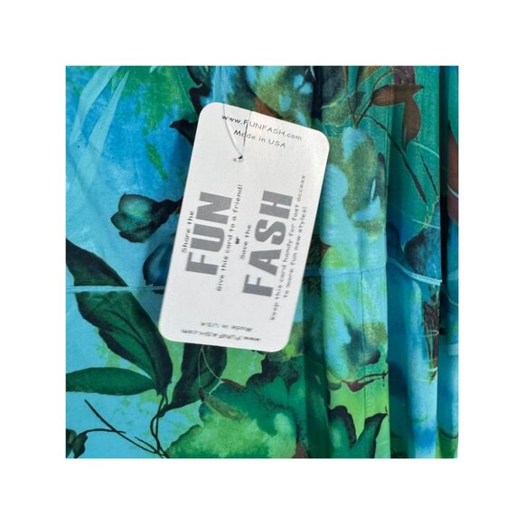 Blue Green Tropical Midi Dress 18/20 Empire Waist Slinky Stretch Sweetheart Neck - Picture 8 of 9